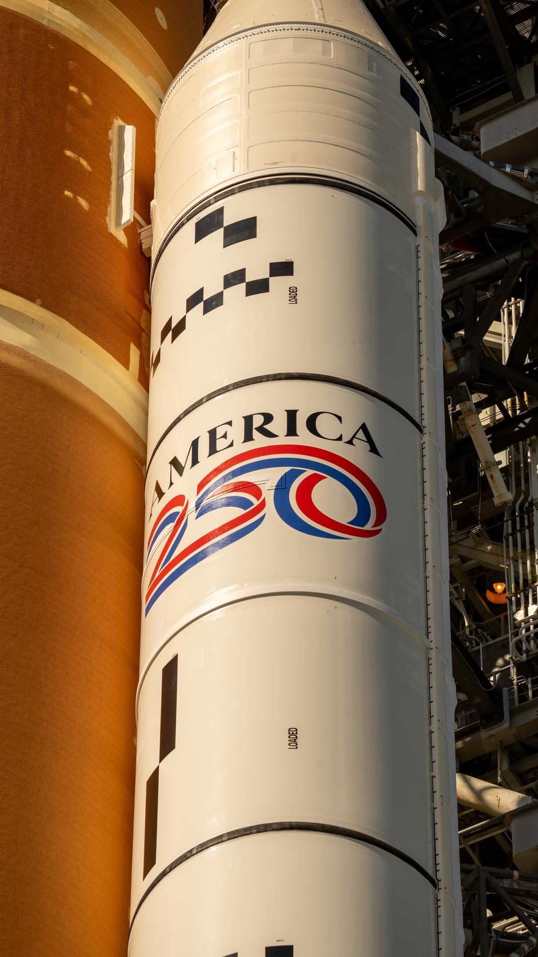 Artemis II SLS rocket and Orion rolling out to Launch Pad 39B