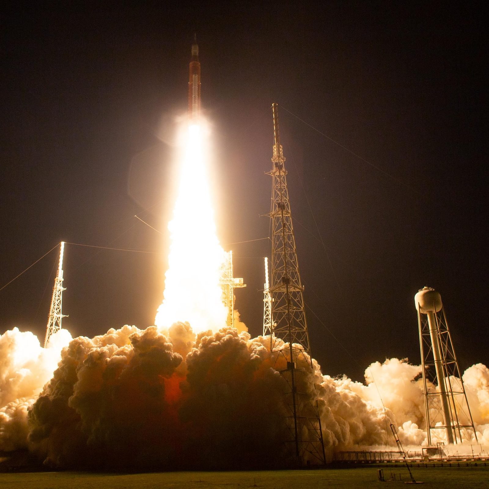 Artemis-era SLS and Orion night launch photography from Kennedy Space Center